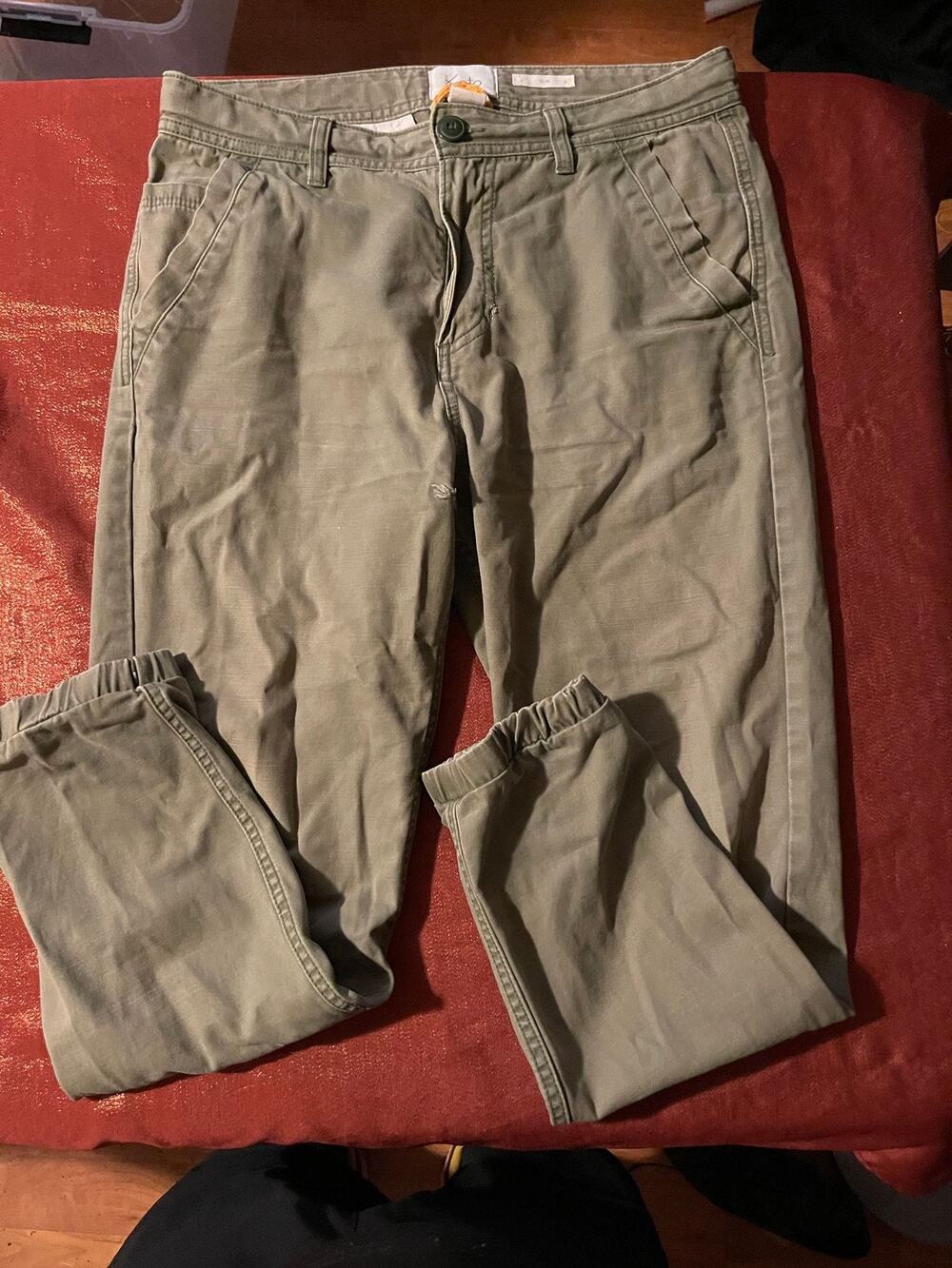 Xoto Pants Mens 32 Slim Jogger Chino Elastic Cuff Drawstring Waist Olive
